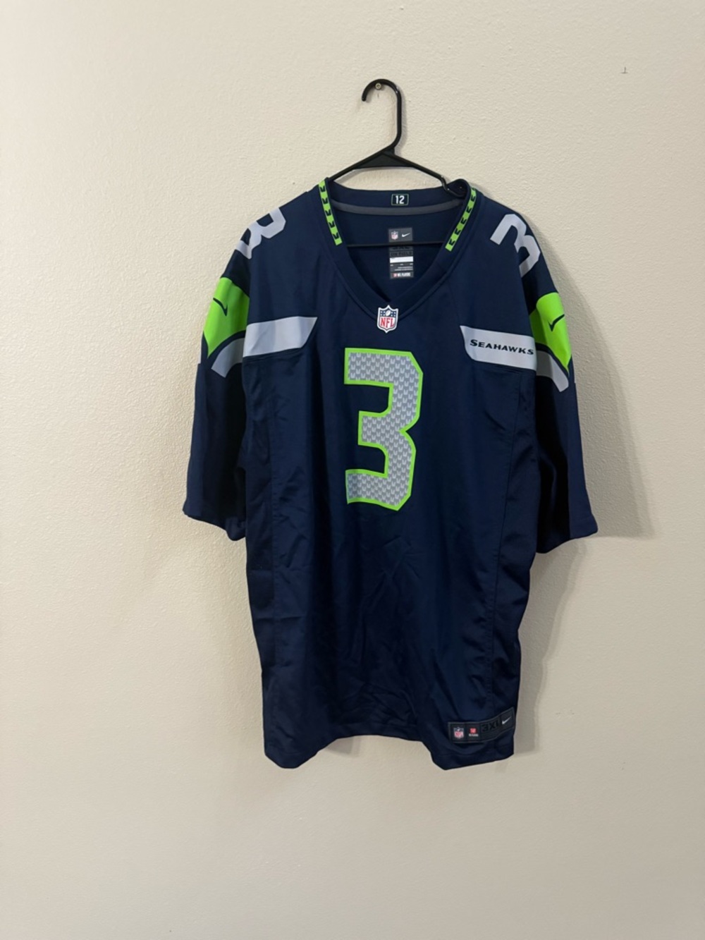 Nike Seattle Seahawks Russell Wilson  #3 Navy & Green Football Jersey